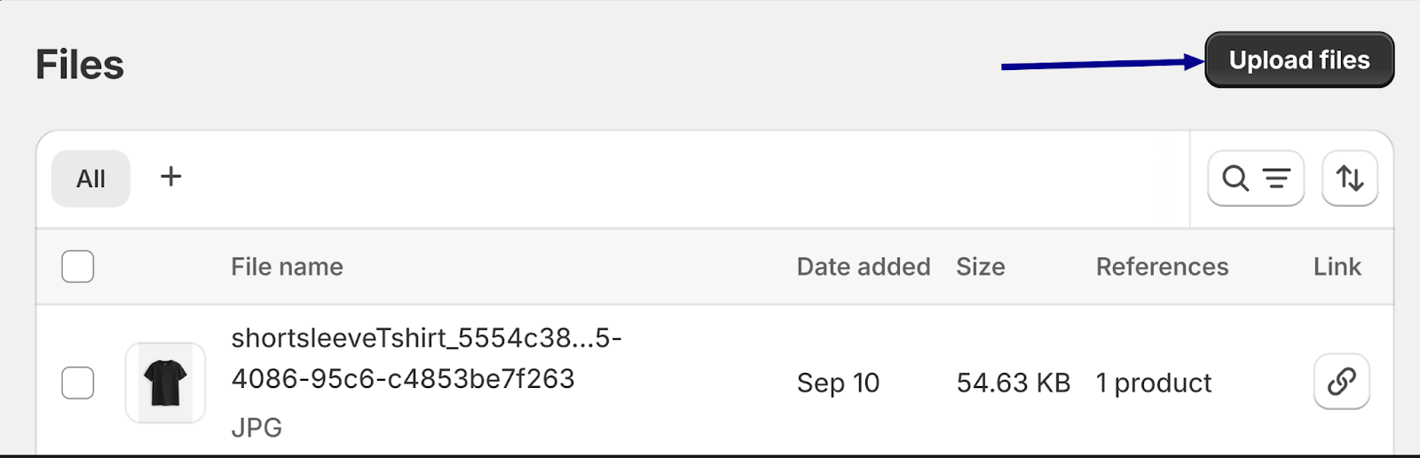 upload a file on files page Shopify